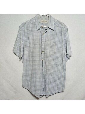 (A1353) River Trader Light Blue Plaid Short Sleeve Flannel 100% Cotton Size M